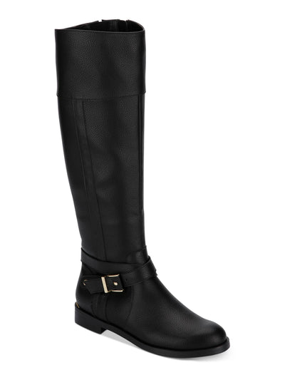 KENNETH COLE Womens Black Thermoplastic Sole Gold Heel Accent Buckle Accent Wind Almond Toe Zip-Up Riding Boot 9