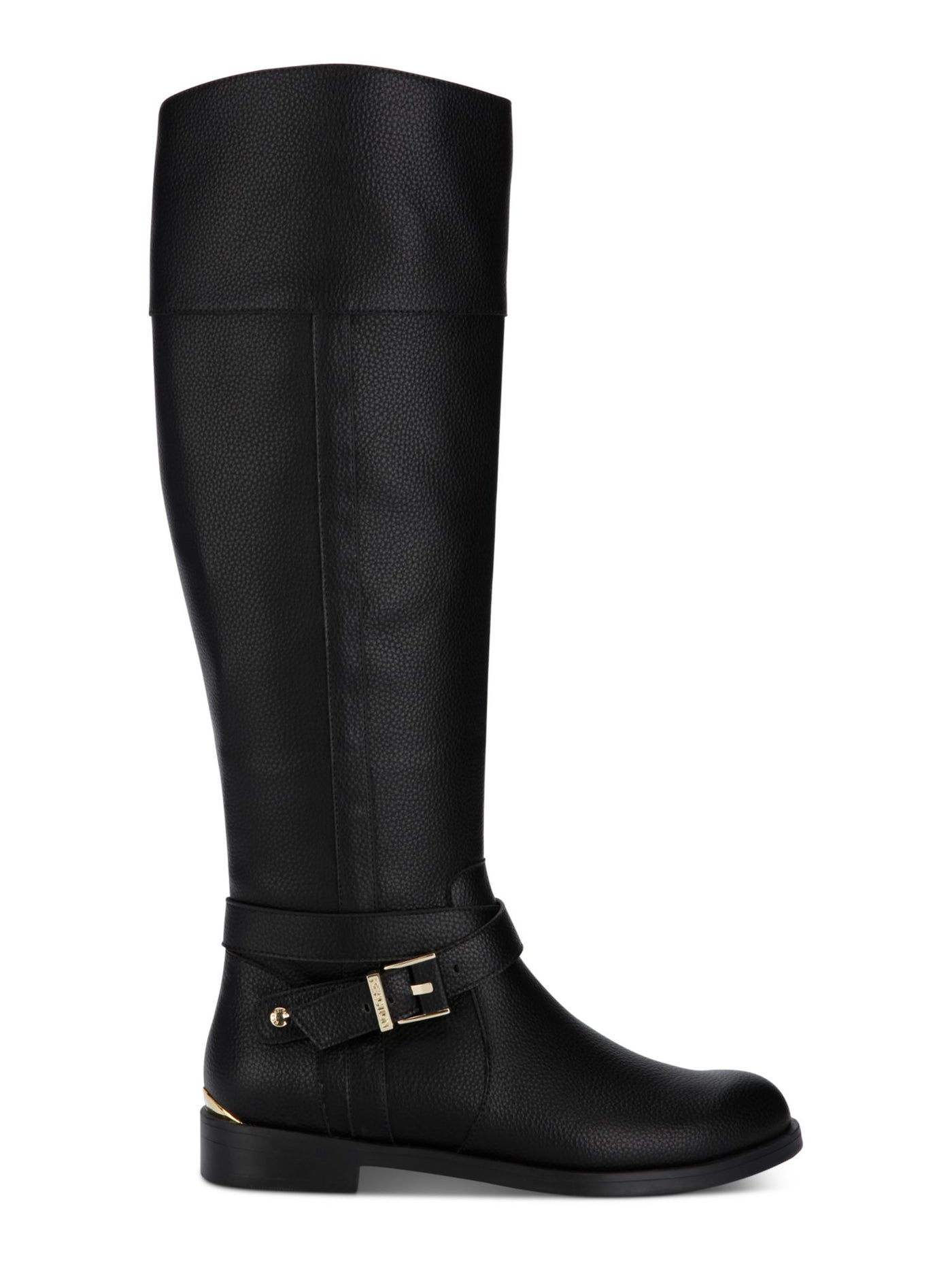 REACTION KENNETH COLE Womens Black Thermoplastic Sole Gold Heel Accent Buckle Accent Wind Almond Toe Zip-Up Riding Boot 8 M