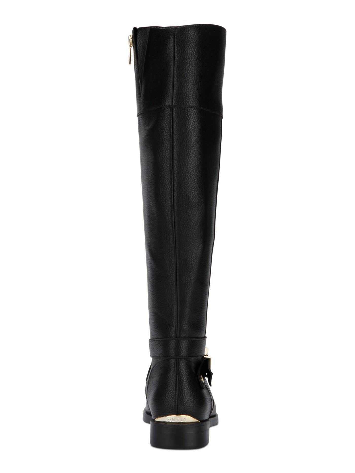 REACTION KENNETH COLE Womens Black Thermoplastic Sole Gold Heel Accent Buckle Accent Wind Almond Toe Zip-Up Riding Boot 11