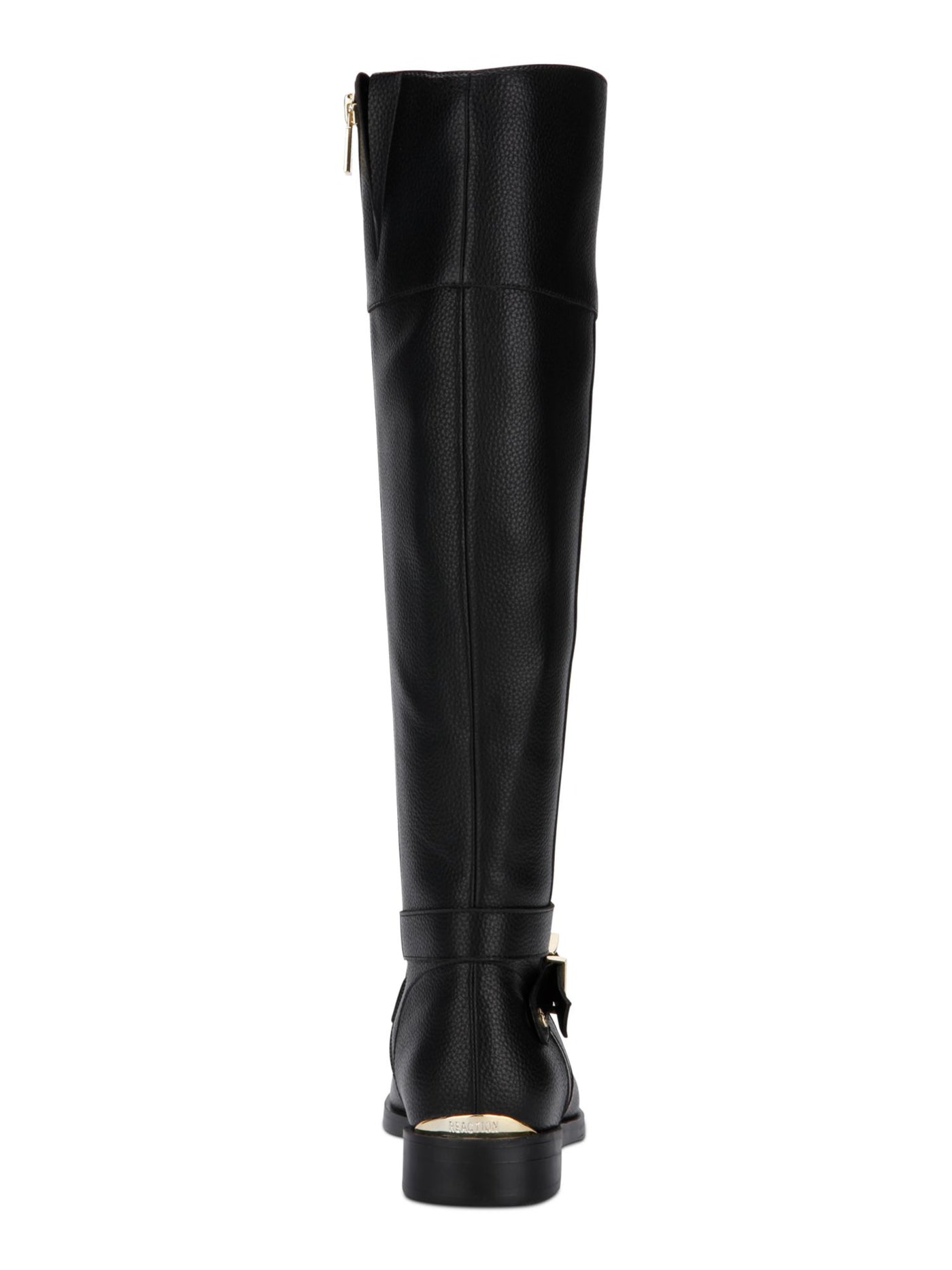 REACTION KENNETH COLE Womens Black Thermoplastic Sole Gold Heel Accent Buckle Accent Wind Almond Toe Zip-Up Riding Boot 8 M