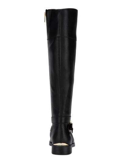 REACTION KENNETH COLE Womens Black Thermoplastic Sole Gold Heel Accent Buckle Accent Wind Almond Toe Zip-Up Riding Boot 9