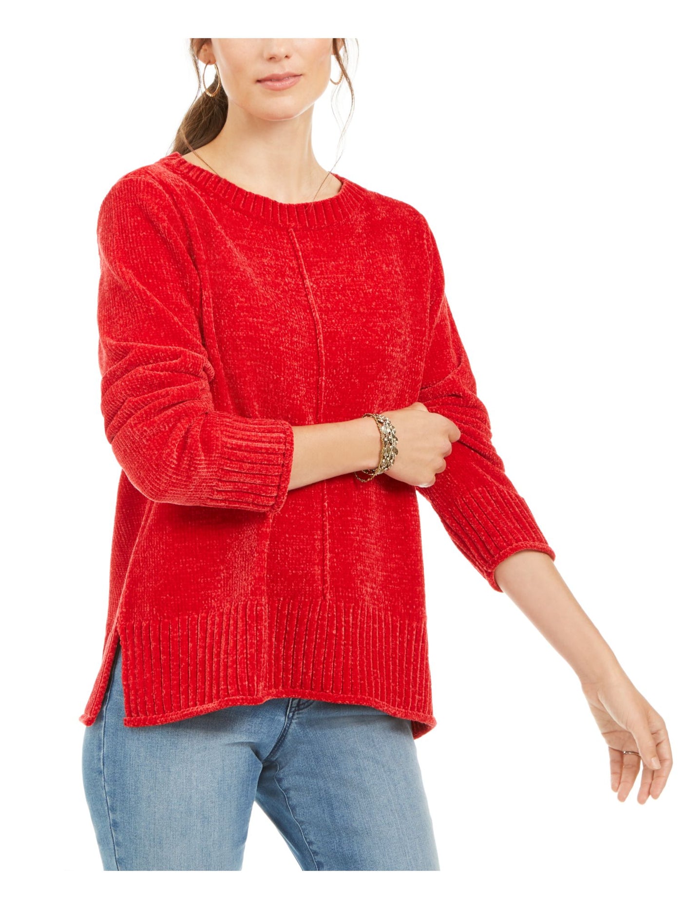 STYLE & COMPANY Womens Red Textured Heather Long Sleeve Crew Neck Blouse XL