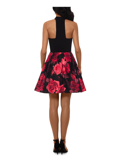 BETSY & ADAM Womens Black Floral Halter Above The Knee Party Sheath Dress 6