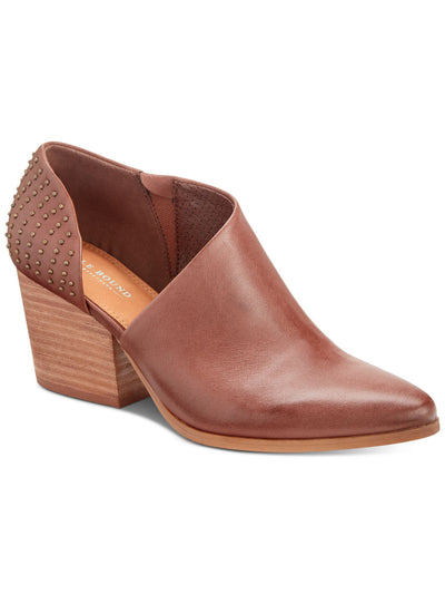 SOLE BOUND Womens Brown D Orsay  Padded Stretch Studded Keelin Pointed Toe Block Heel Slip On Leather Dress Booties 6 M