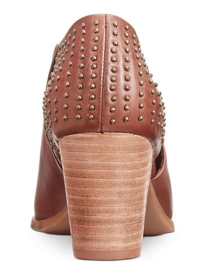 SOLE BOUND Womens Brown D Orsay  Padded Stretch Studded Keelin Pointed Toe Block Heel Slip On Leather Dress Booties 6 M