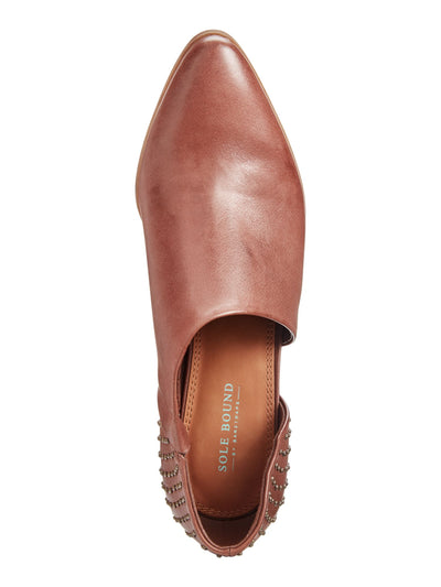 SOLE BOUND Womens Brown D Orsay  Padded Stretch Studded Keelin Pointed Toe Block Heel Slip On Leather Dress Booties 9.5 M
