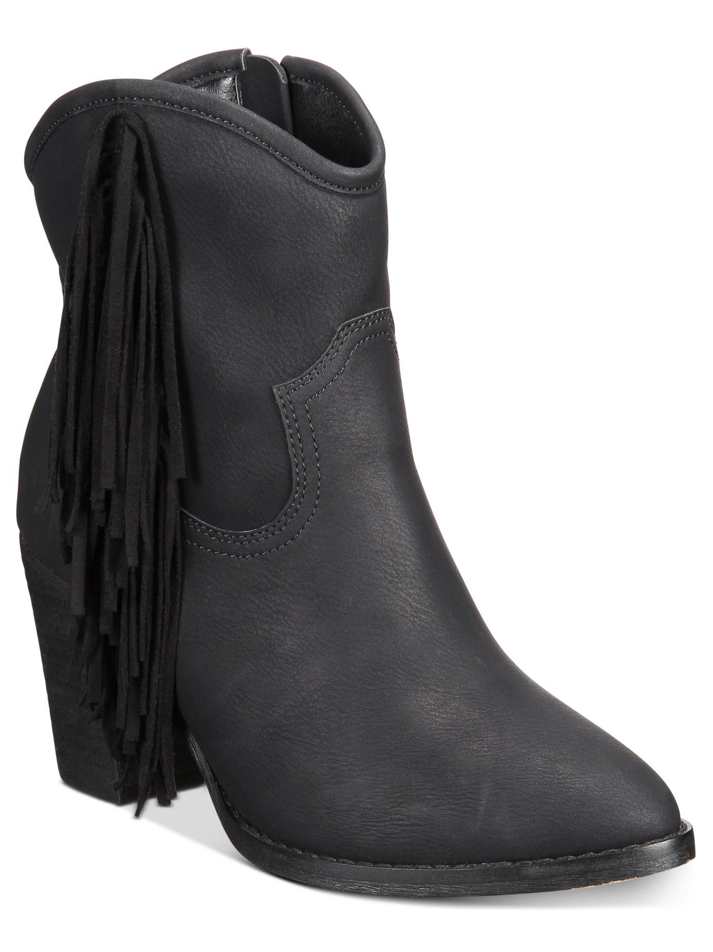 ZIGI SOHO Womens Black Fringed Comfort Hemma Almond Toe Zip-Up Booties 9 M