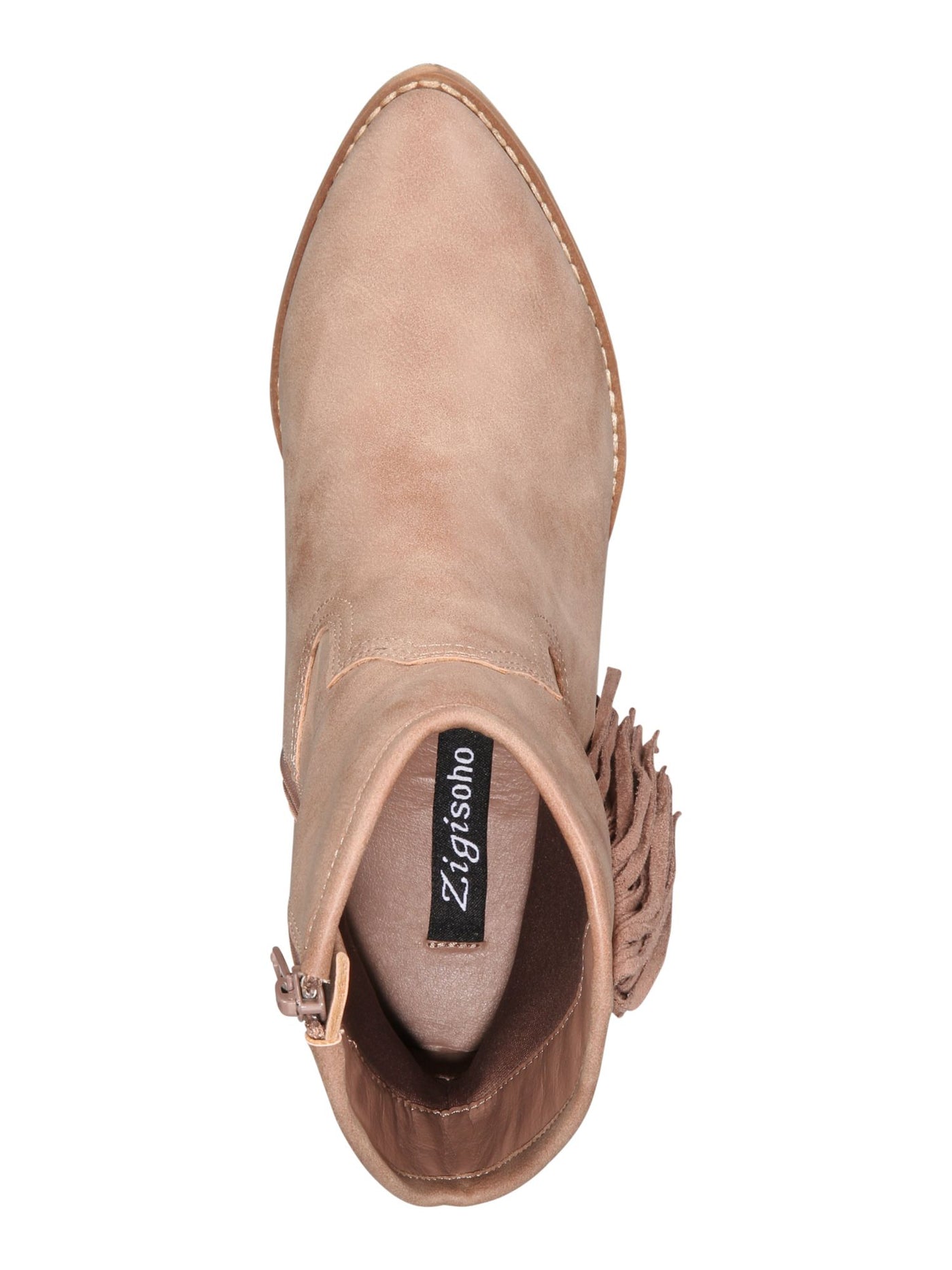 ZIGI SOHO Womens Beige Western-Inspired Fringed Comfort Hemma Pointed Toe Block Heel Zip-Up Booties 9.5 M