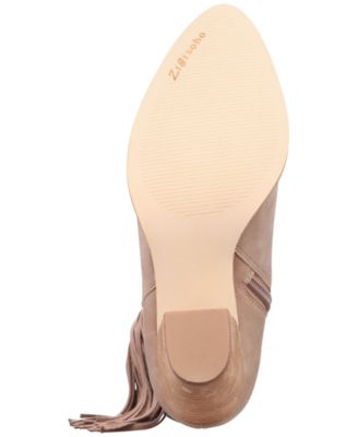 ZIGI SOHO Womens Beige Western-Inspired Fringed Comfort Hemma Pointed Toe Block Heel Zip-Up Booties M