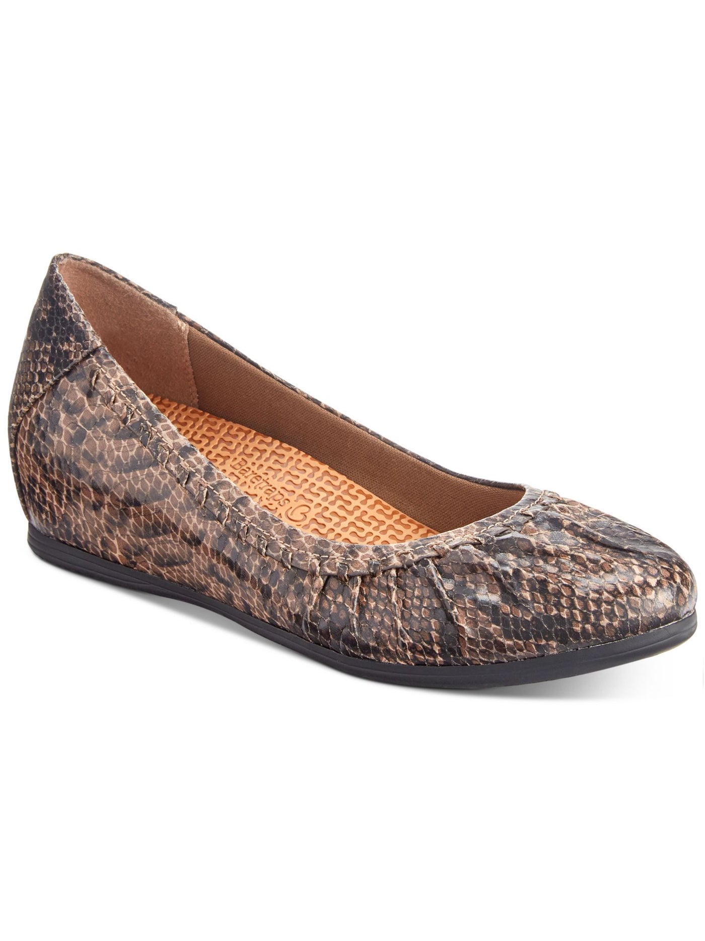 BARETRAPS Womens Brown Snakeskin Ruched Cushioned Hidden Heel Norma Pointy Toe Wedge Slip On Flats Shoes 5 M