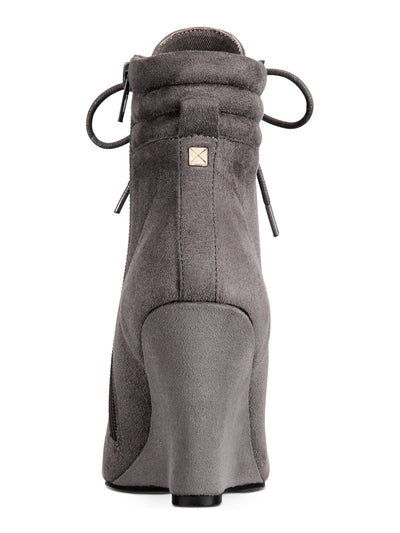 REBEL BY ZIGI Womens Gray Pyramid Metallic Hardware Kerlynn Round Toe Wedge Zip-Up Booties 7.5