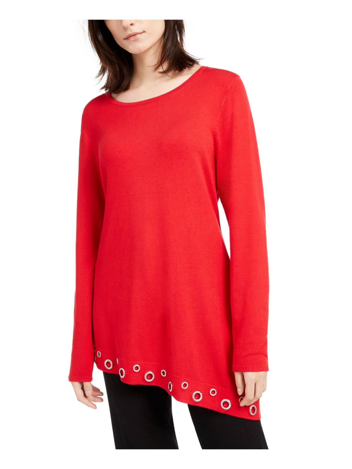 INC Womens Red Embellished Long Sleeve Jewel Neck Top S
