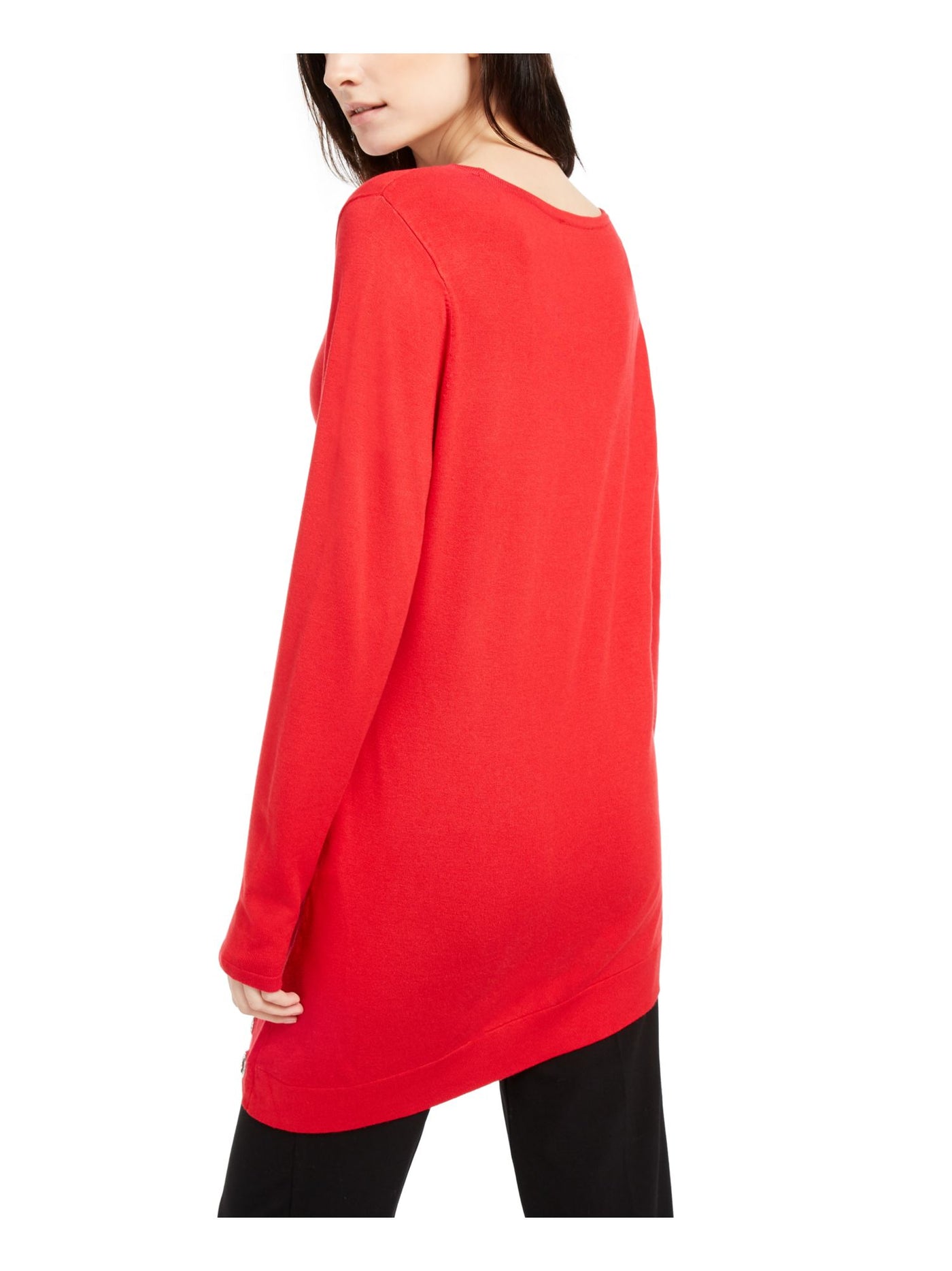 INC Womens Red Embellished Long Sleeve Jewel Neck Top S