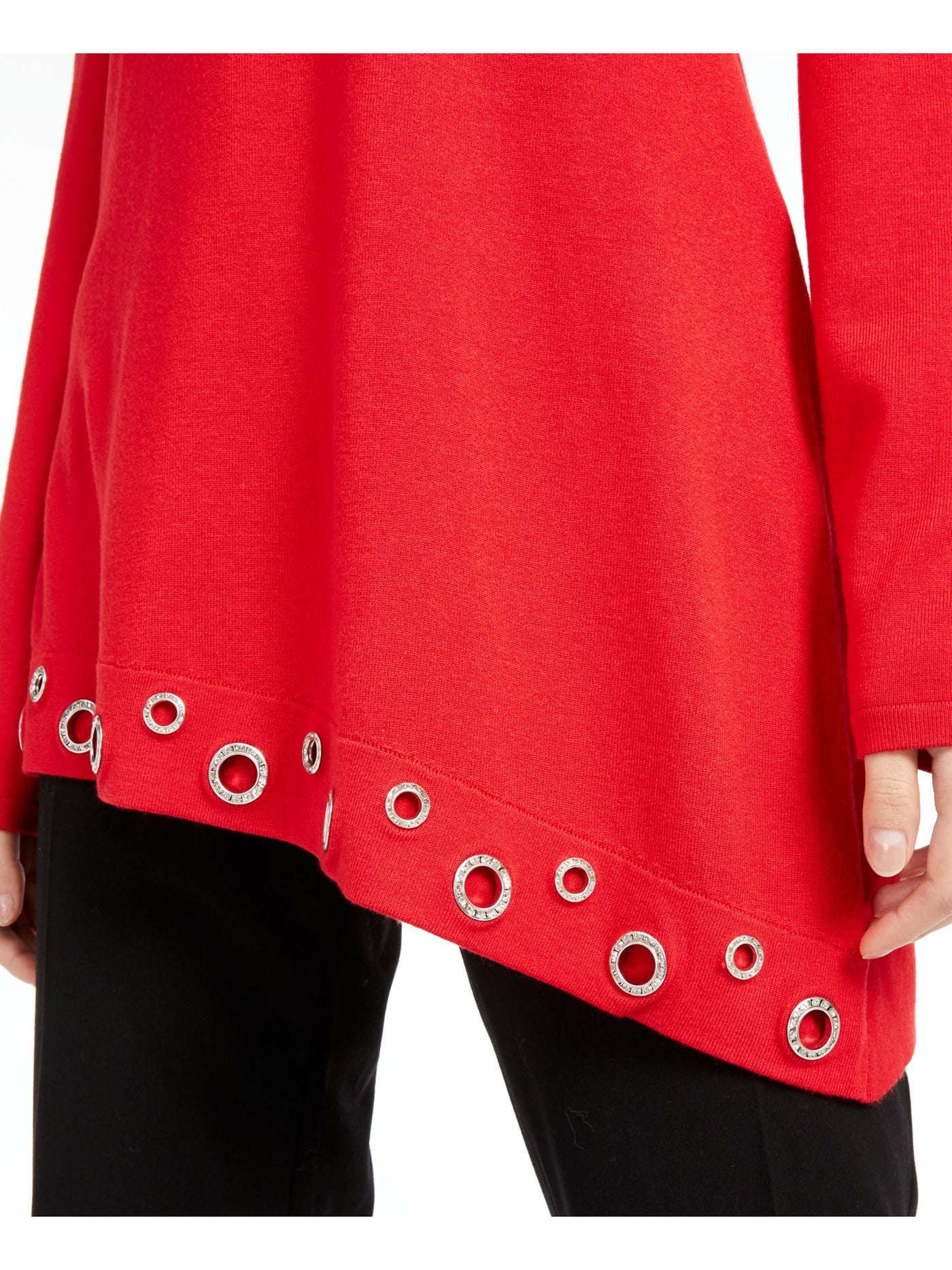 INC Womens Red Embellished Long Sleeve Jewel Neck Top M