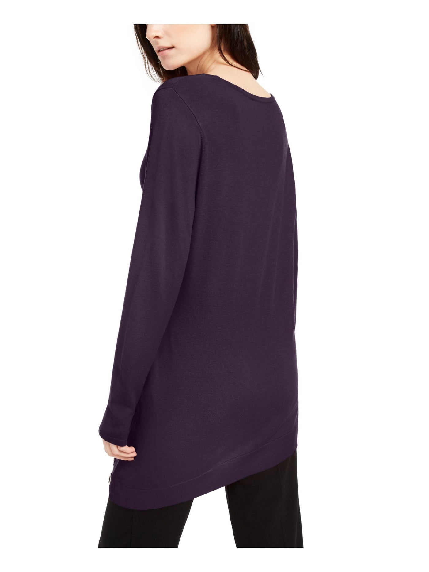 INC Womens Purple Embellished Asymmetrical Hem Long Sleeve Boat Neck Tunic Top XS