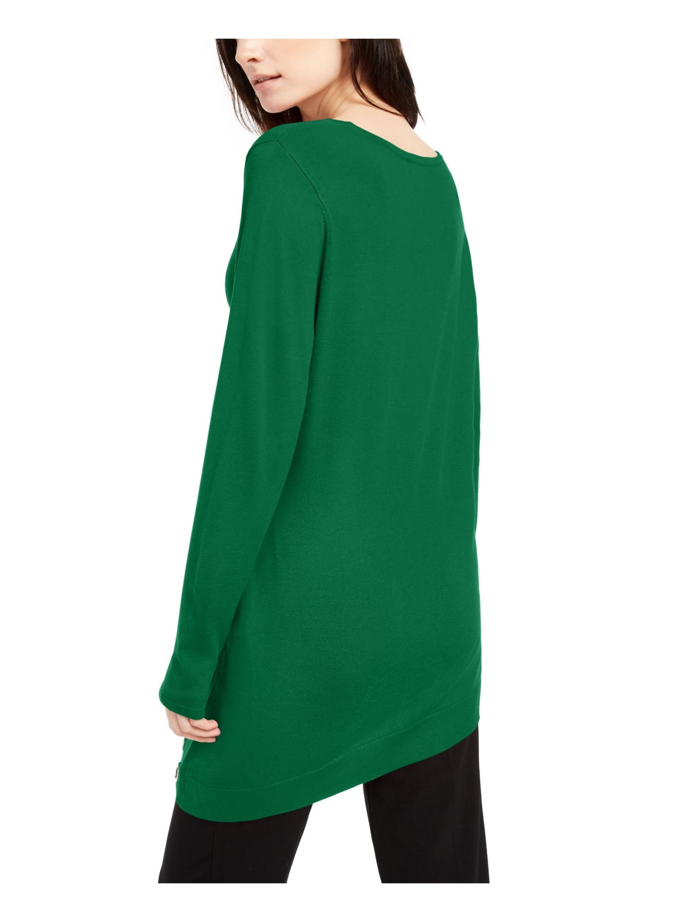 INC Womens Green Embellished Long Sleeve Jewel Neck Top S