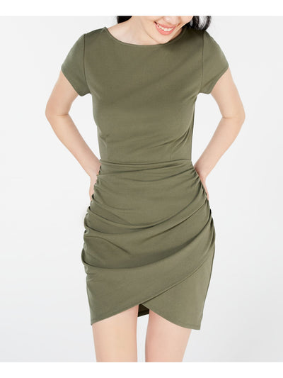 PLANET GOLD Womens Green Zippered Cap Sleeve Jewel Neck Short Evening Dress XS