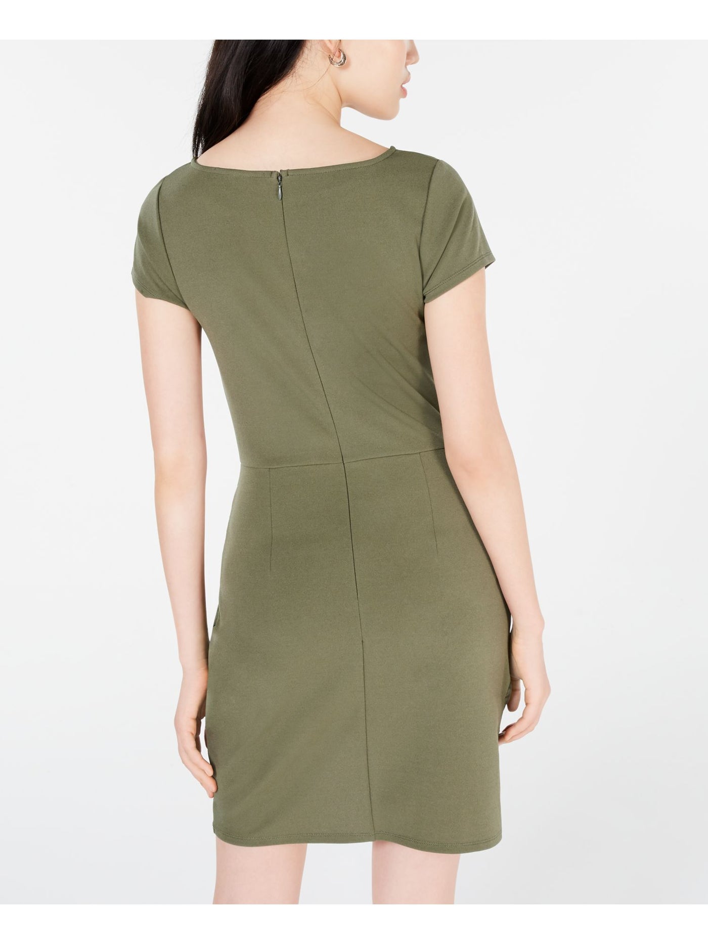 PLANET GOLD Womens Green Zippered Short Sleeve Jewel Neck Short Cocktail Body Con Dress Juniors XXS