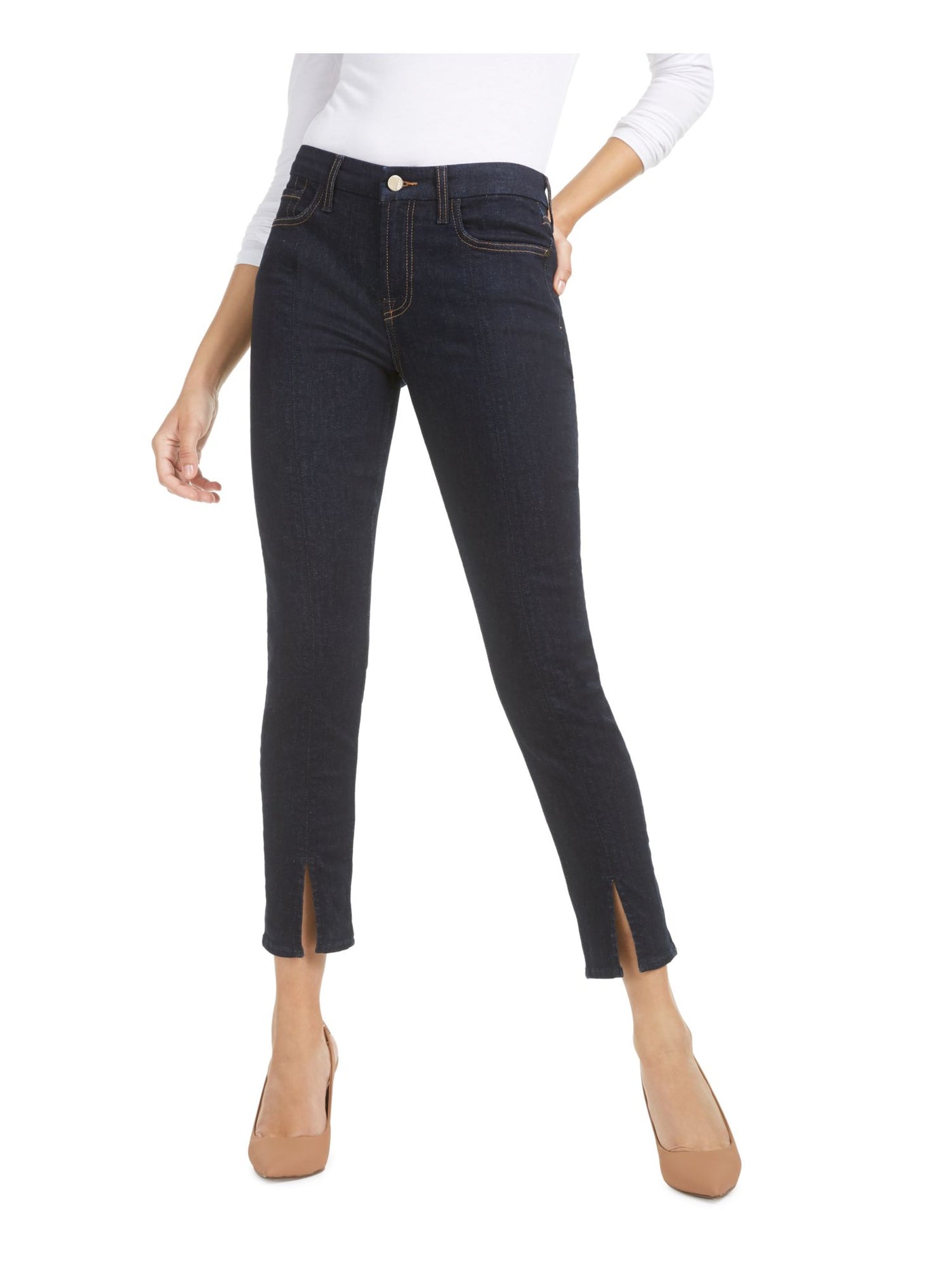 Jen 7 By 7 For All Mankind Womens Navy Slitted Bottom Legs Straight leg Jeans 4