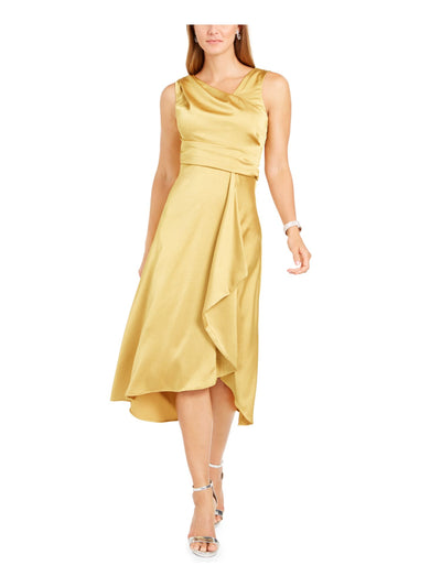 TAYLOR Womens Beige Sleeveless Cowl Neck Below The Knee Cocktail Fit + Flare Dress Petites 8P