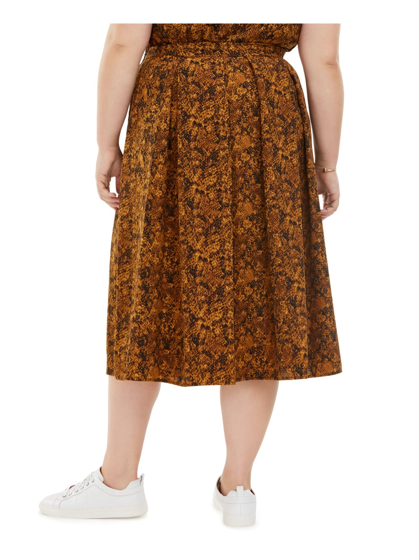 BAR III Womens Brown Printed Midi Pleated Skirt Plus 1X