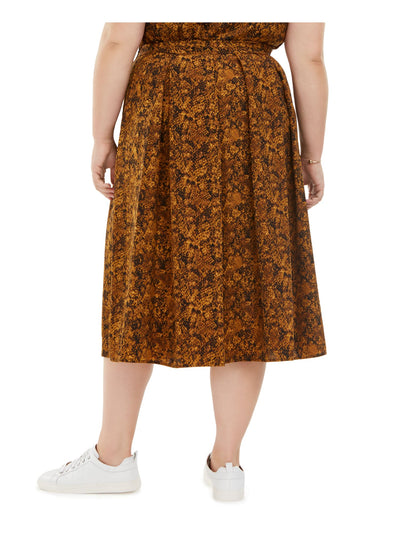 BAR III Womens Brown Printed Midi Pleated Skirt Plus 1X