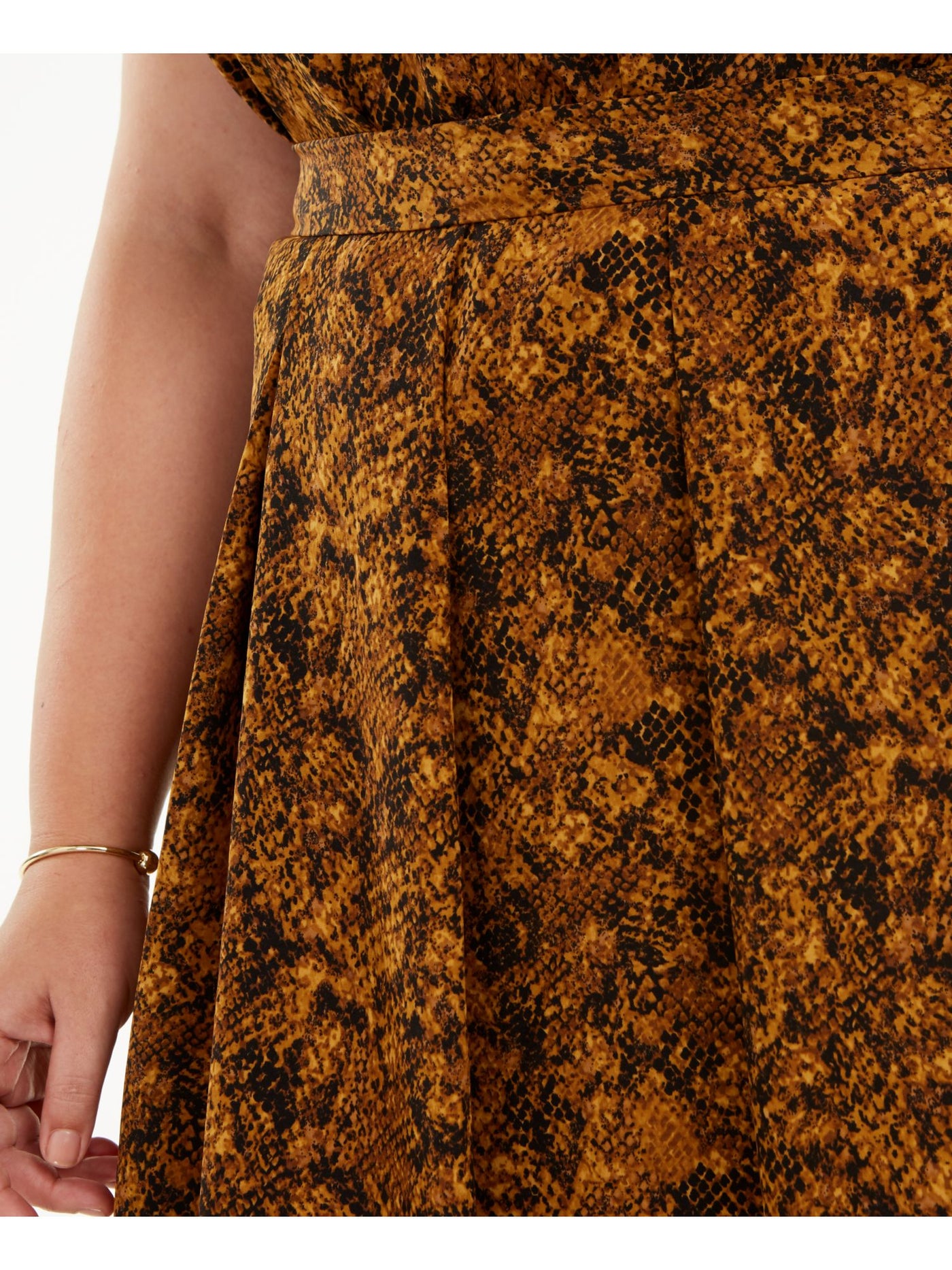 BAR III Womens Brown Printed Midi Pleated Skirt Plus 1X
