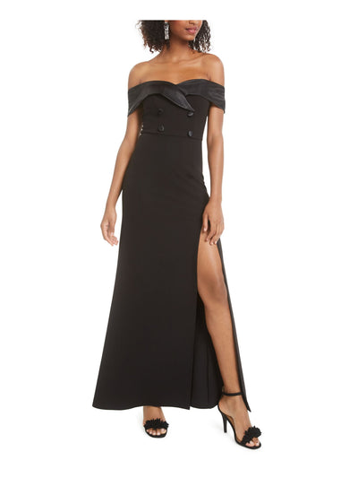 B DARLIN Womens Black Slitted Embellished Full-Length Formal Sheath Dress Juniors 1\2