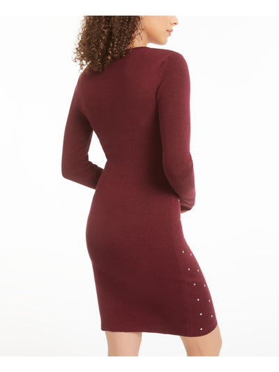 PLANET GOLD Womens Maroon Embellished Long Sleeve V Neck Short Body Con Dress XXL