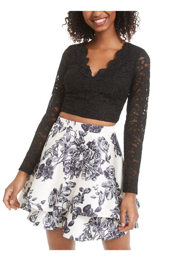 CITY STUDIO Womens Ivory Zippered Floral Mini Ruffled Skirt Juniors 11