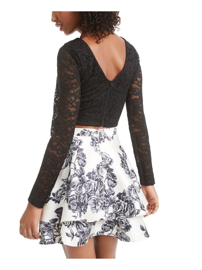 CITY STUDIO Womens Ivory Zippered Floral Mini Ruffled Skirt Juniors 11