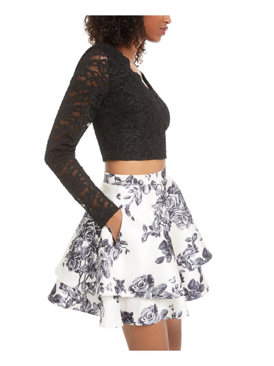 CITY STUDIO Womens Ivory Zippered Floral Mini Ruffled Skirt Juniors 11