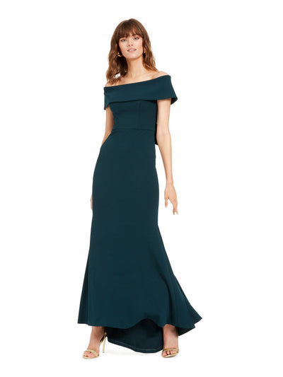 BETSY & ADAM Womens Green Ruffled Off Shoulder Full-Length Formal Sheath Dress 6