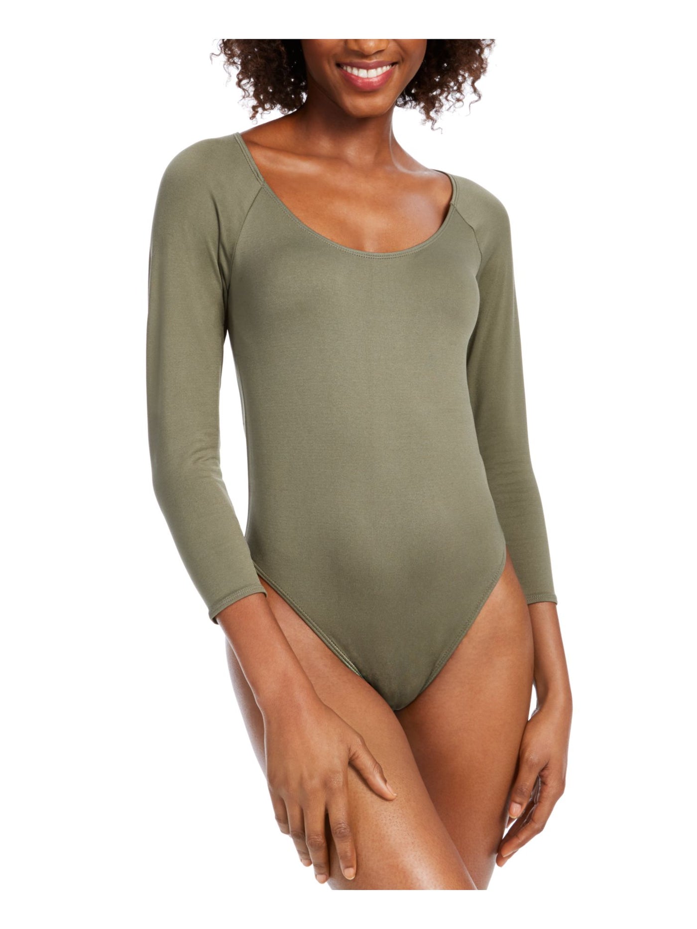 BAR III Womens Green 3/4 Sleeve Scoop Neck Body Suit Top M