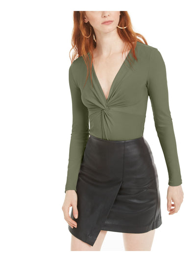 BAR III Womens Green Snap Closure Long Sleeve V Neck Body Suit Top XL