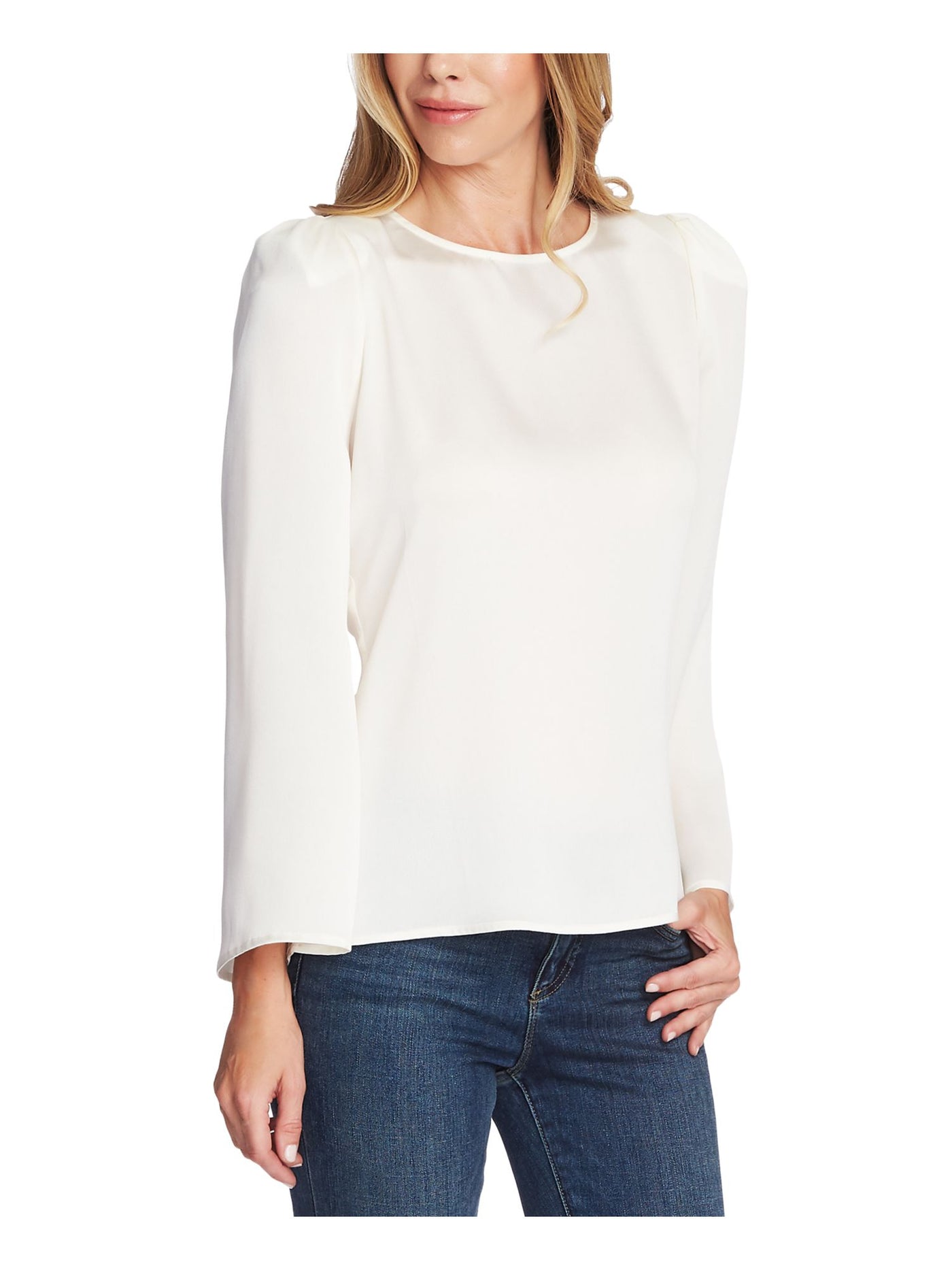 VINCE CAMUTO Womens Ivory Long Sleeve Crew Neck Blouse XS