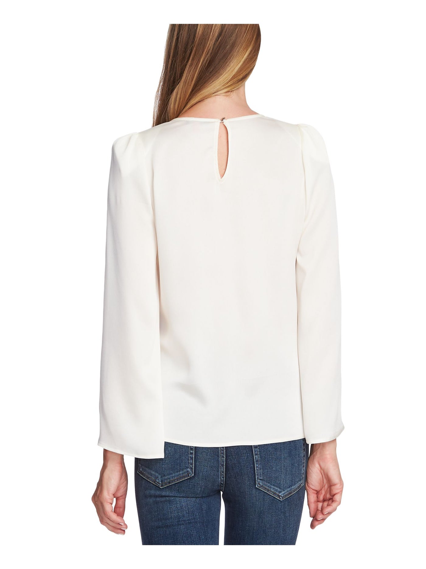 VINCE CAMUTO Womens Ivory Long Sleeve Crew Neck Blouse XS