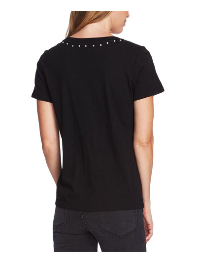 TWO BY VINCE CAMUTO Womens Black Embellished Heather Short Sleeve Crew Neck T-Shirt S