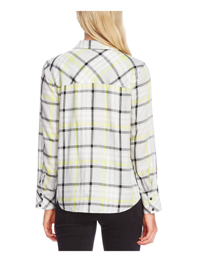 VINCE CAMUTO Womens Gray Plaid Long Sleeve V Neck Faux Wrap Top XL
