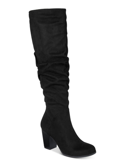 MATERIAL GIRL Womens Black V-Notch Detail Cushioned Comfort Zipper Accent Ruched Myah Round Toe Dress Boots Shoes 6.5 M