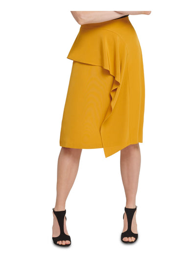 DKNY Womens Gold Ruffled Below The Knee Wear To Work A-Line Skirt 0