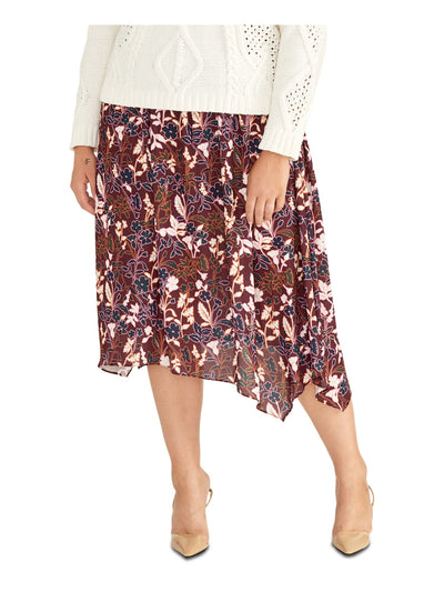 RACHEL RACHEL ROY Womens Burgundy Floral Midi A-Line Skirt Plus 0X