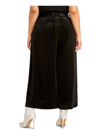 RACHEL RACHEL ROY Womens Black Pleated Belted Zippered Wide Leg Pants Plus 1X