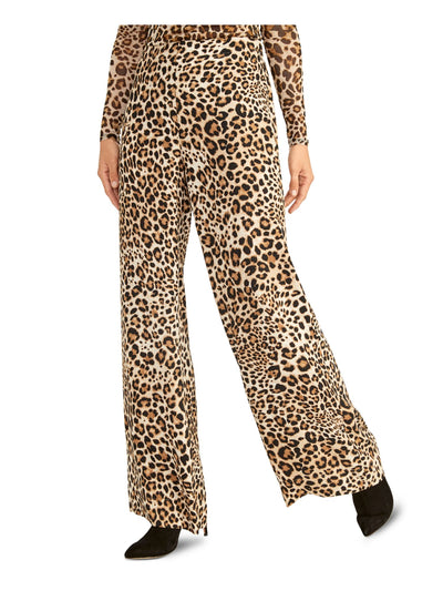 RACHEL RACHEL ROY Womens Beige Zippered Animal Print Wide Leg Pants 4