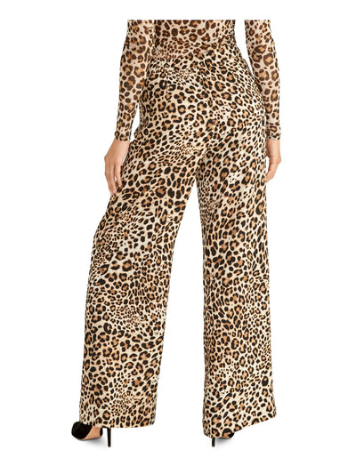 RACHEL RACHEL ROY Womens Beige Zippered Animal Print Wide Leg Pants 6