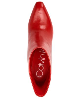 CALVIN KLEIN Womens Red Cushioned Slip Resistant Mim Square Toe Sculpted Heel Leather Booties 6.5 M