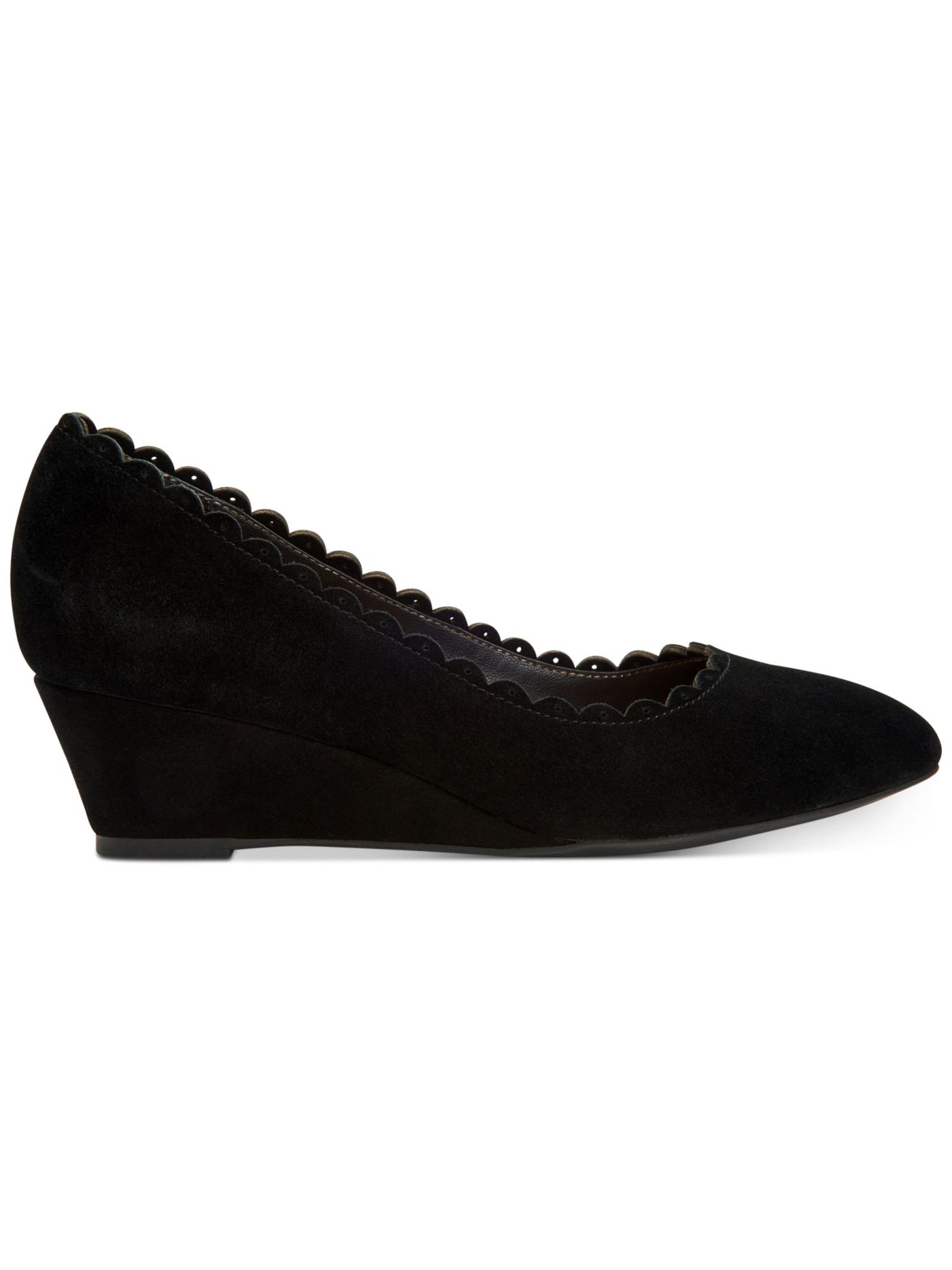 CHARTER CLUB Womens Black Perforated Scalloped Trim Cushioned Wandaa Almond Toe Wedge Slip On Dress Pumps Shoes 7