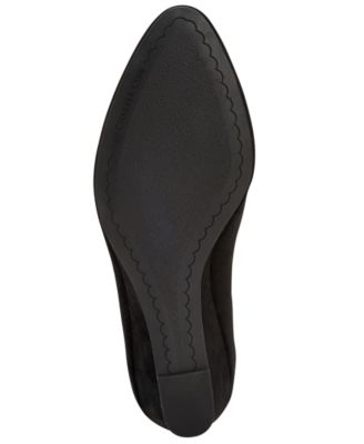 CHARTER CLUB Womens Black Perforated Scalloped Trim Cushioned Wandaa Almond Toe Wedge Slip On Dress Pumps Shoes M