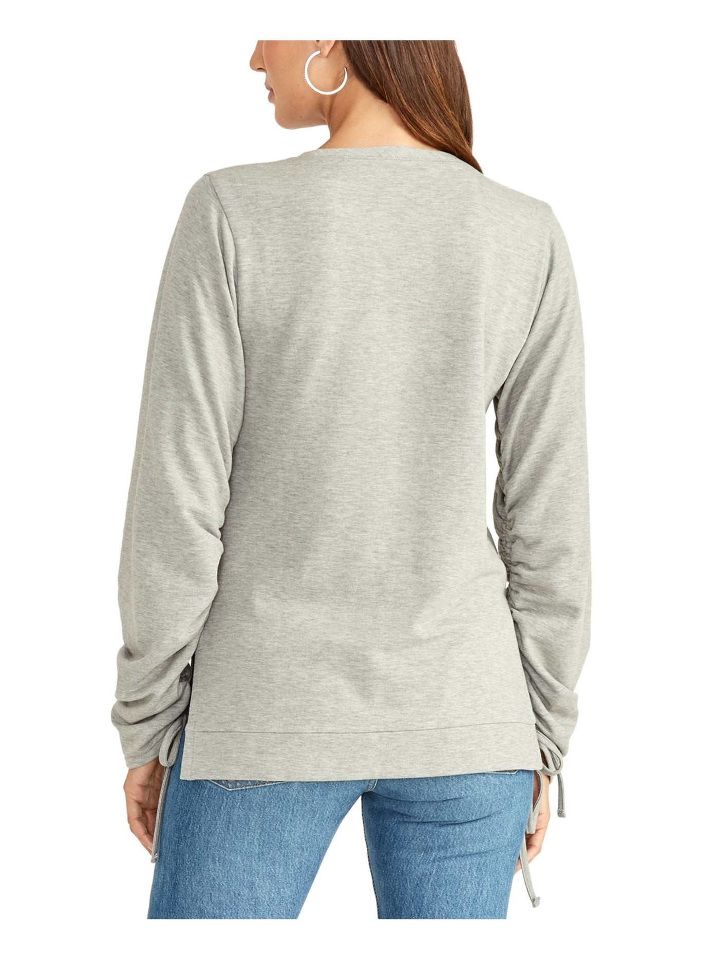 RACHEL RACHEL ROY Womens Gray Ruched Long Sleeve Jewel Neck Sweater XXL