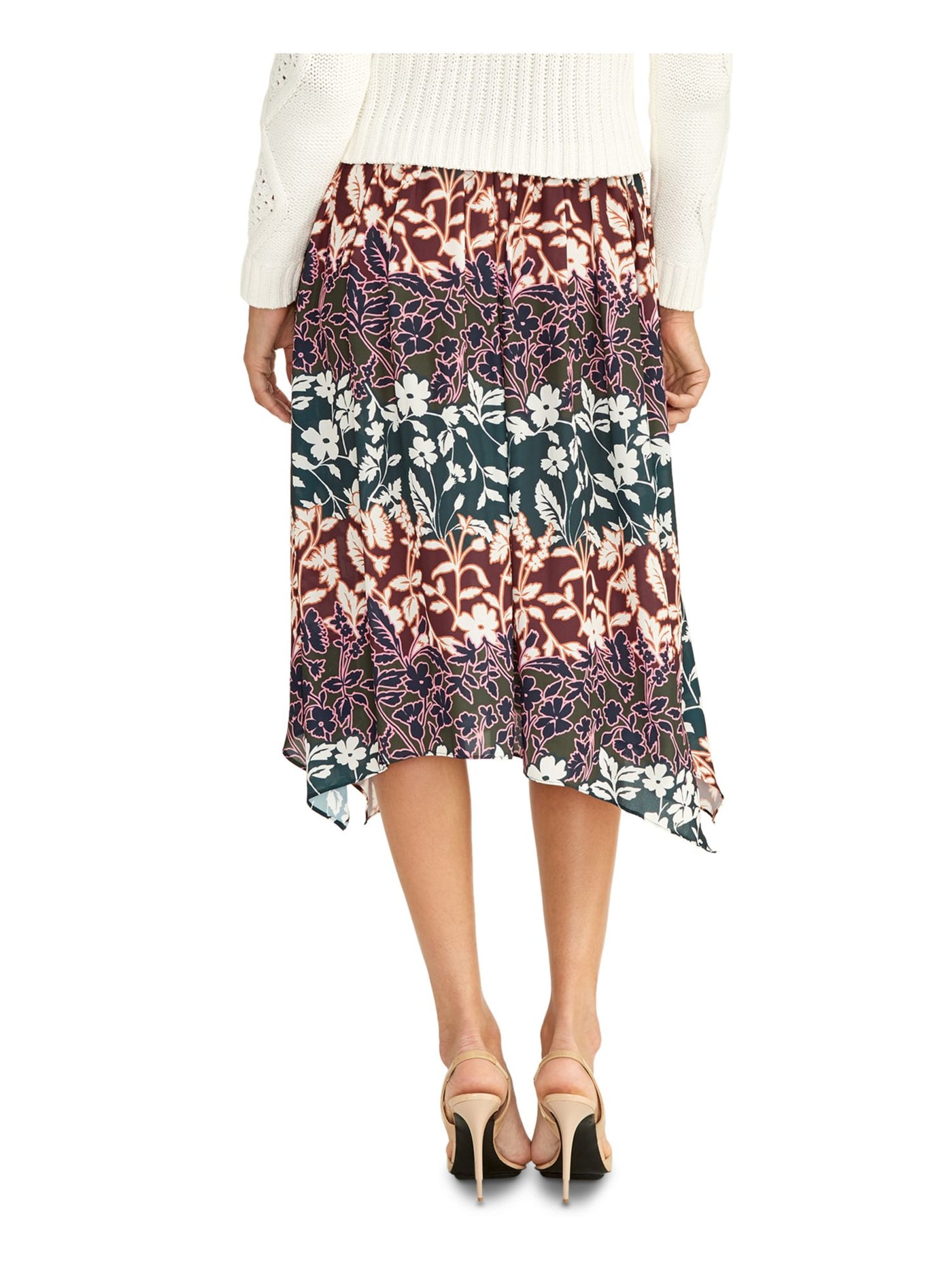 RACHEL RACHEL ROY Womens Burgundy Sheer Floral Knee Length Peasant Skirt XS